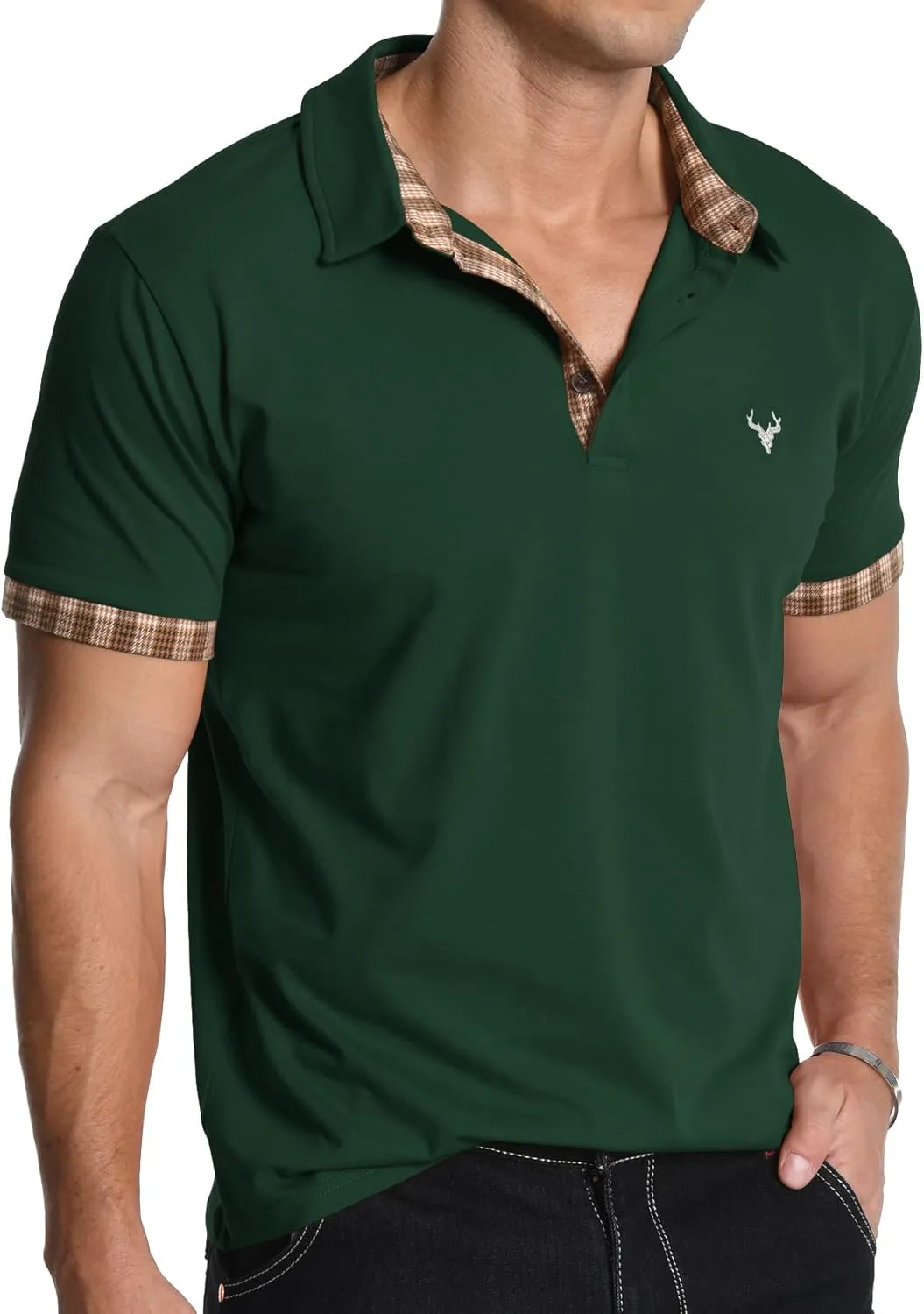 KUYIGO Men's Short Sleeve Polo Shirts Casual Business Regular Tops Fashion Button Cotton Shirt 2025