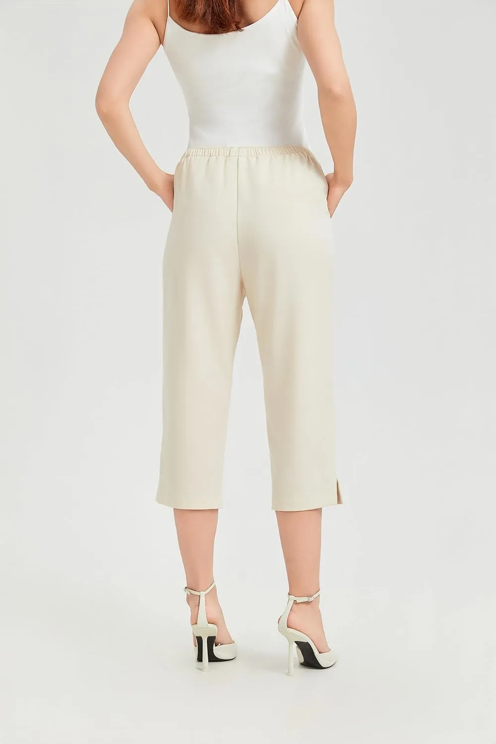 KYAL Women's High Waisted Stretchy Work Capri Pants Straight Leg Business Office Trousers with Pockets