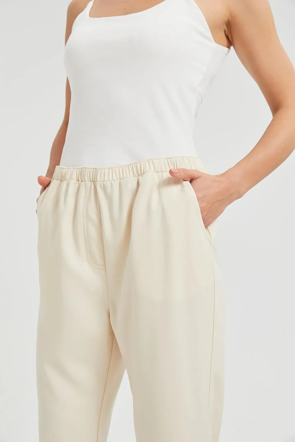 KYAL Women's High Waisted Stretchy Work Capri Pants Straight Leg Business Office Trousers with Pockets