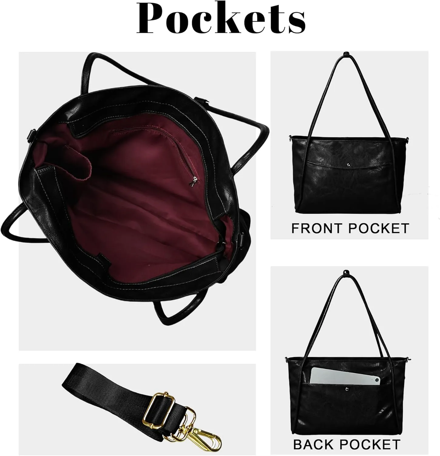 Large Tote Bag for Women Work with Zipper Vegan Leather Shoulder Bags Travel Purses and Handbags Weekender Bags