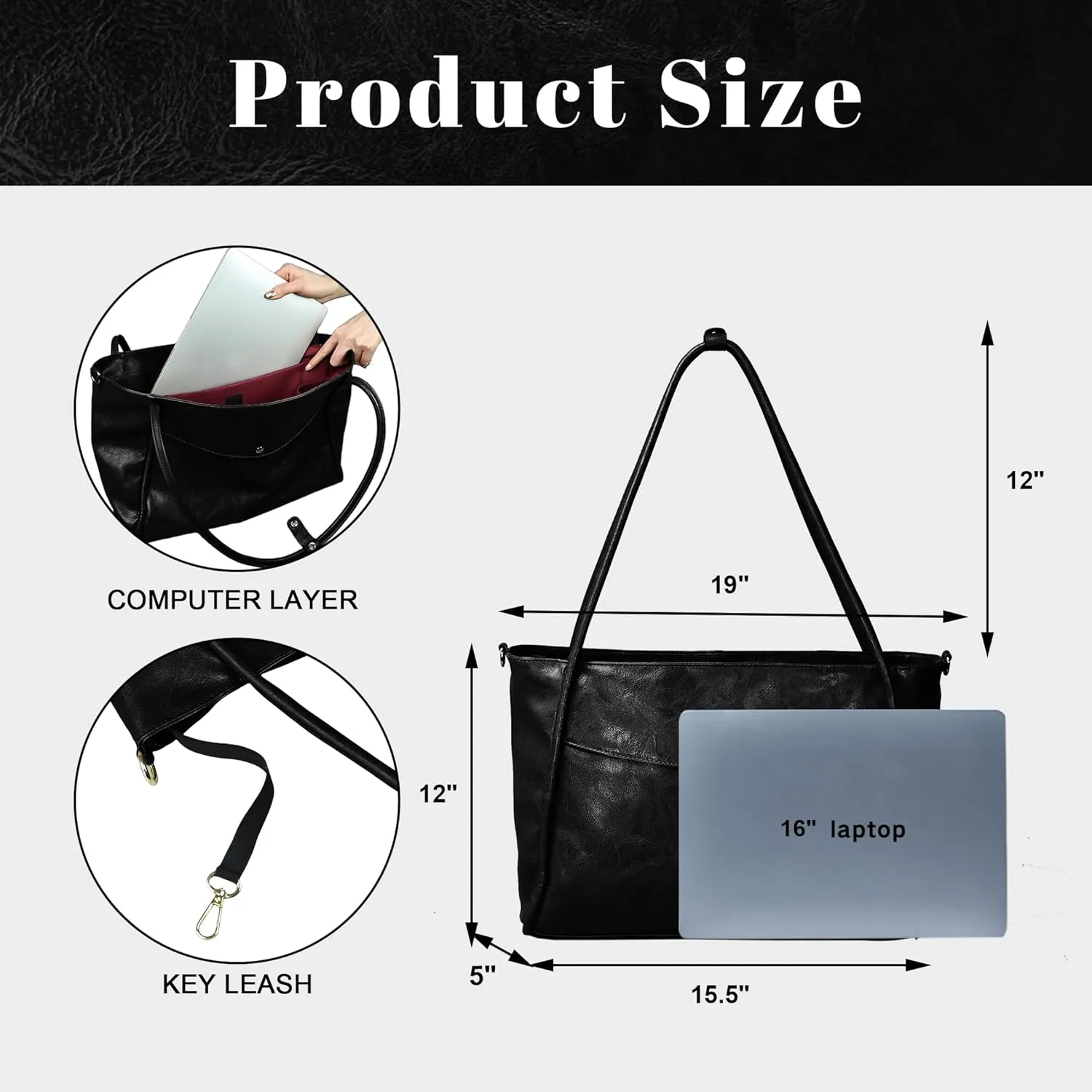 Large Tote Bag for Women Work with Zipper Vegan Leather Shoulder Bags Travel Purses and Handbags Weekender Bags