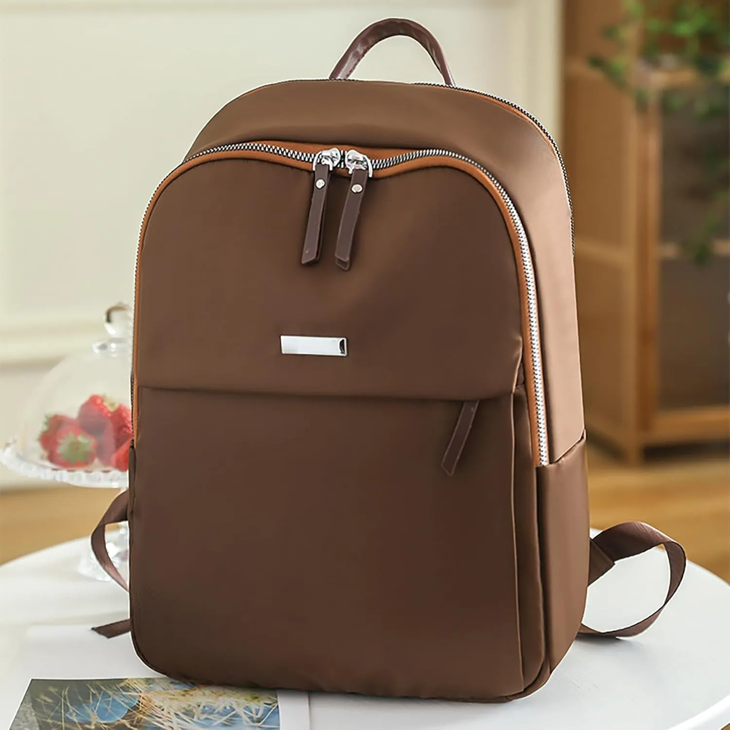 Leather Handbags for Women Casual Messenger Crossbody Bags Versatile Bags Mini Vegan Leather Backpack for Woman(Brown)