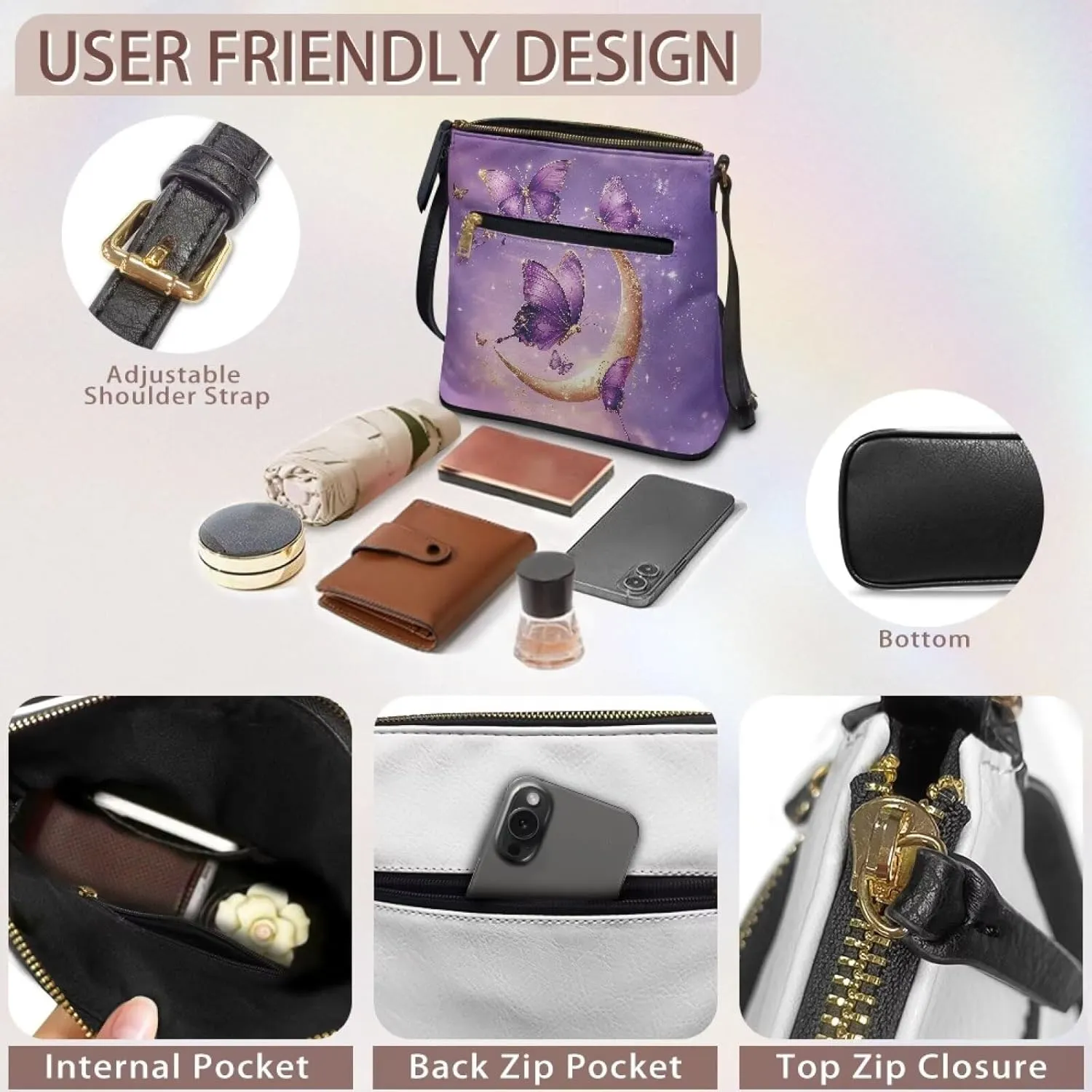 Leather Purses for Women, Leather Hobo Bags for Women Travel Sling Purse Triple Zippered Pockets Shoulder Bag