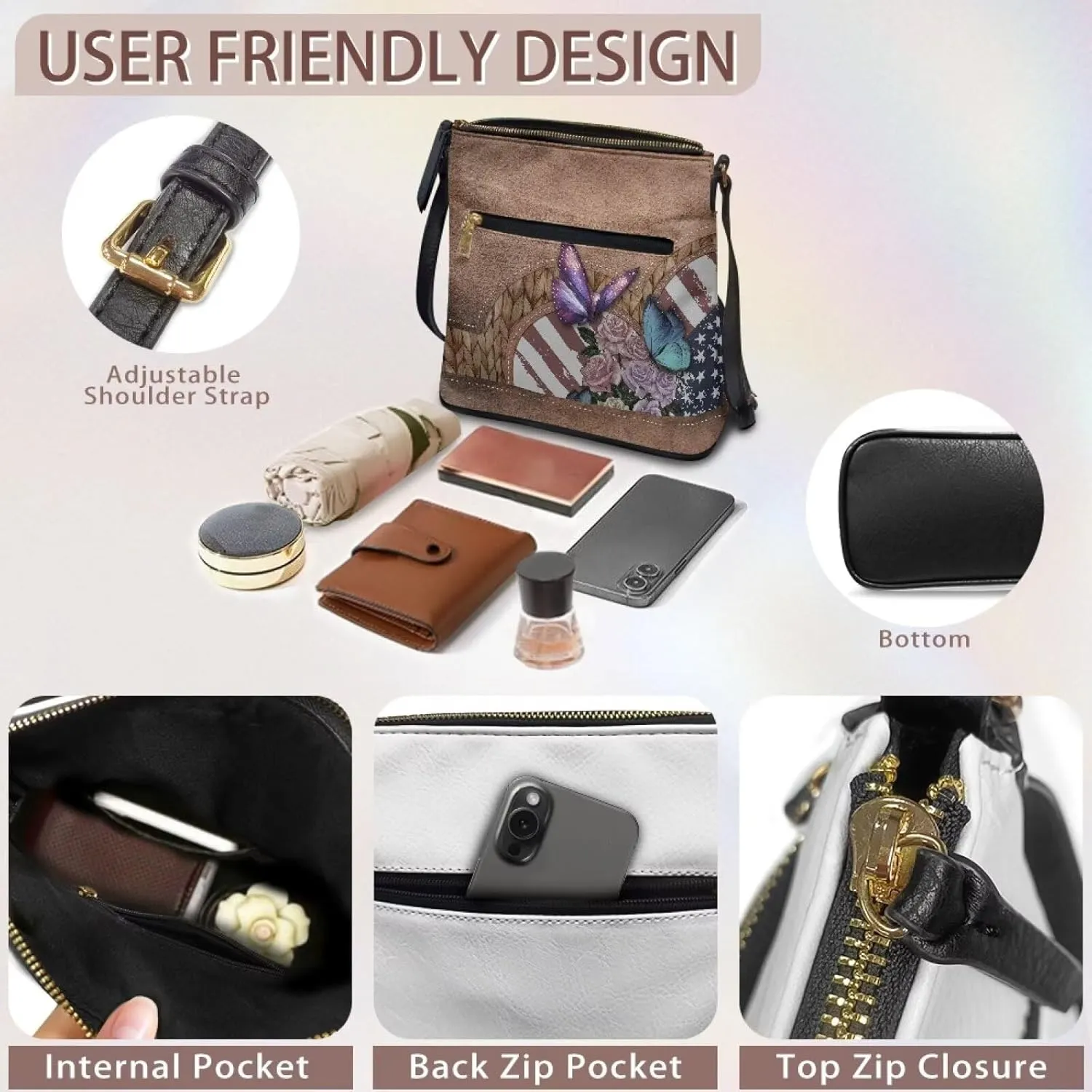 Leather Purses for Women, Leather Hobo Bags for Women Vintage Travel Sling Purse Multi Pockets Shoulder Bag