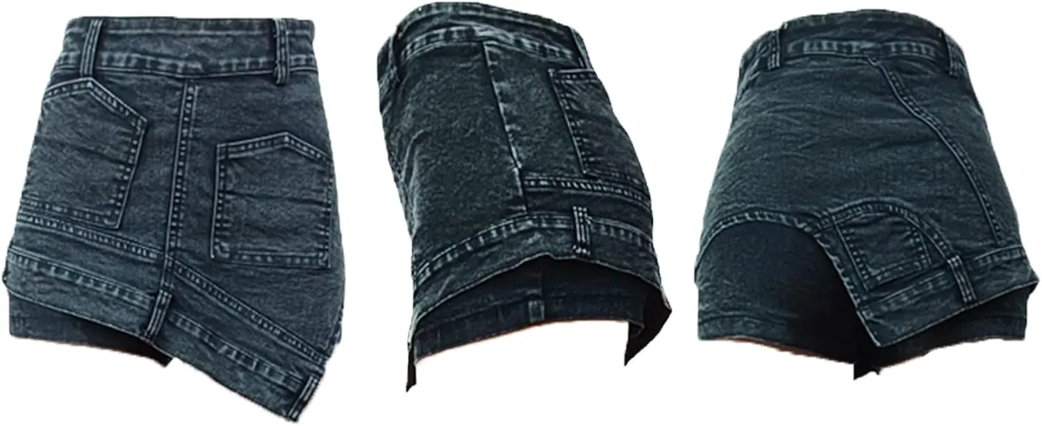 LETSVDO Women's Denim Shorts Cargo Y2k High Waisted Asymmetrical Wrap Stretch Jean Skort Skirts Summer Casual 2024