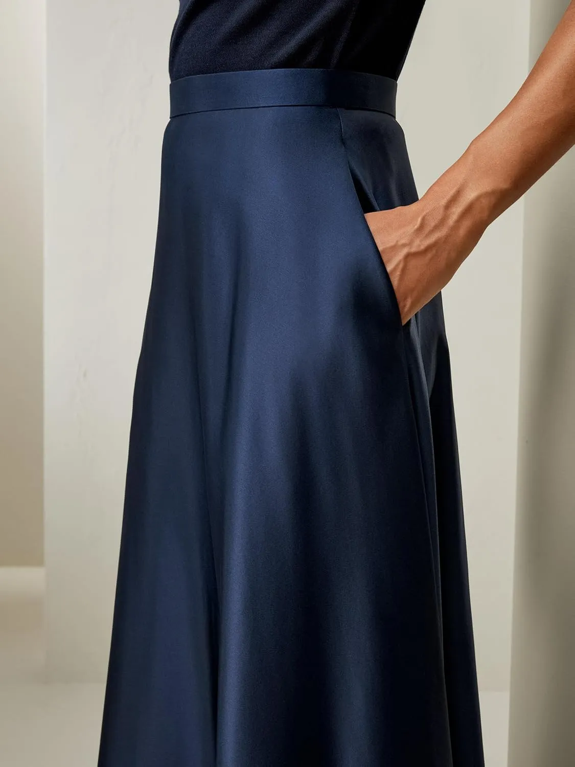 LilySilk 100% Silk Skirt A Line Umbrella Maxi Floor Length Skirt Side Zipper Pleated High Waist Luxury Dress