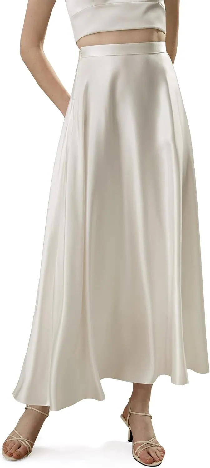 LilySilk 100% Silk Umbrella Skirt Chiffon Lining Flowy Maxi Floor Length Ruffled Long Silk Dress for Women