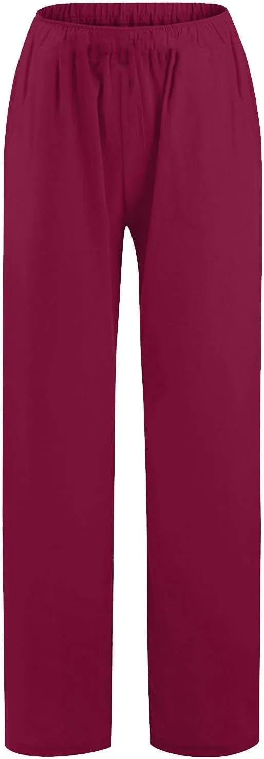Linen Beach Pants Women Pants Drawstring Striped with Pockets- Trendy Trousers Wide Leg Gauze for Women Sweat