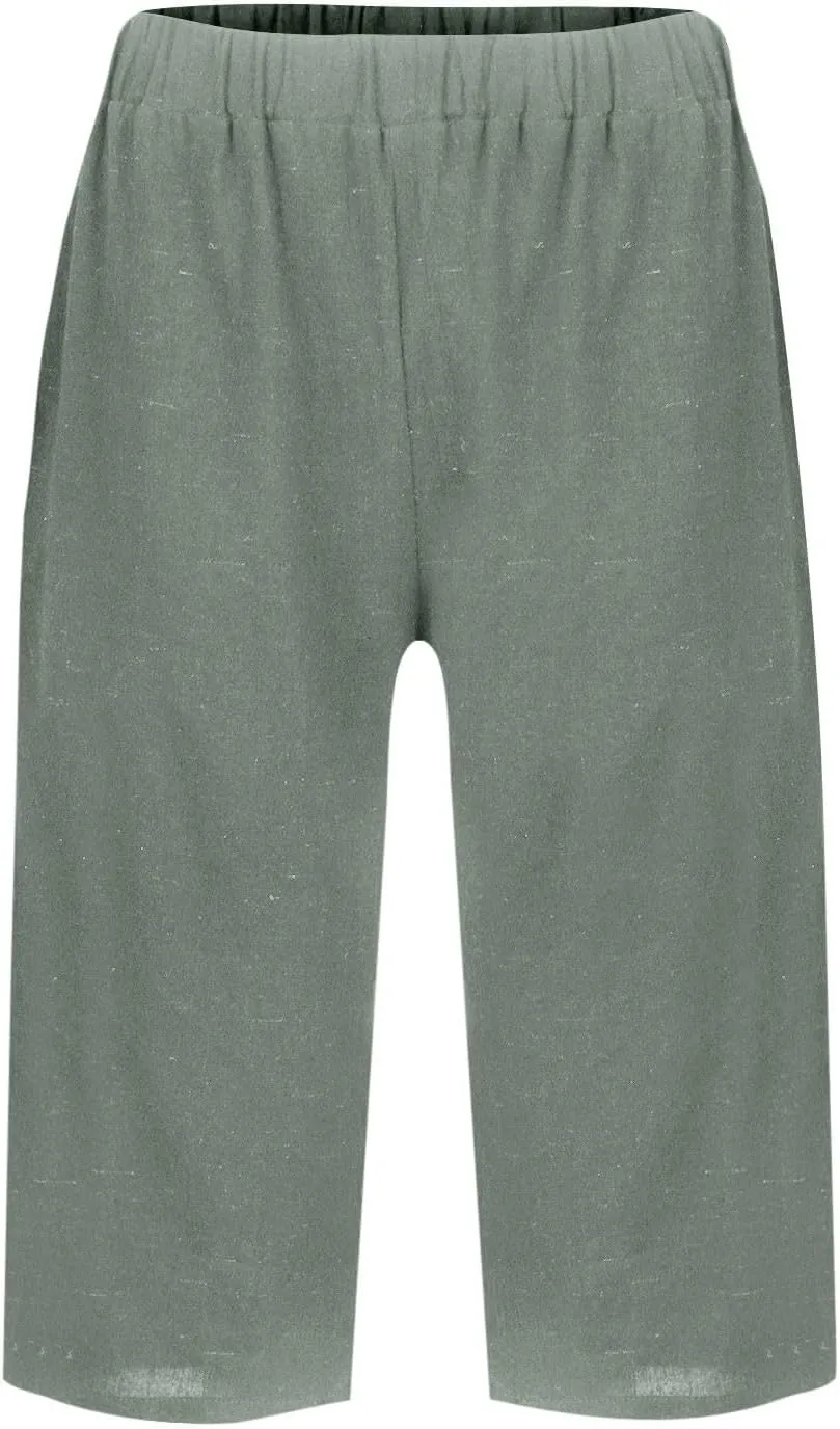 Linen Capri Pants for Women Elastic Waisted Drawstring Pant Comfy Soft Trousers Casual Resort Wear Beach Clothes