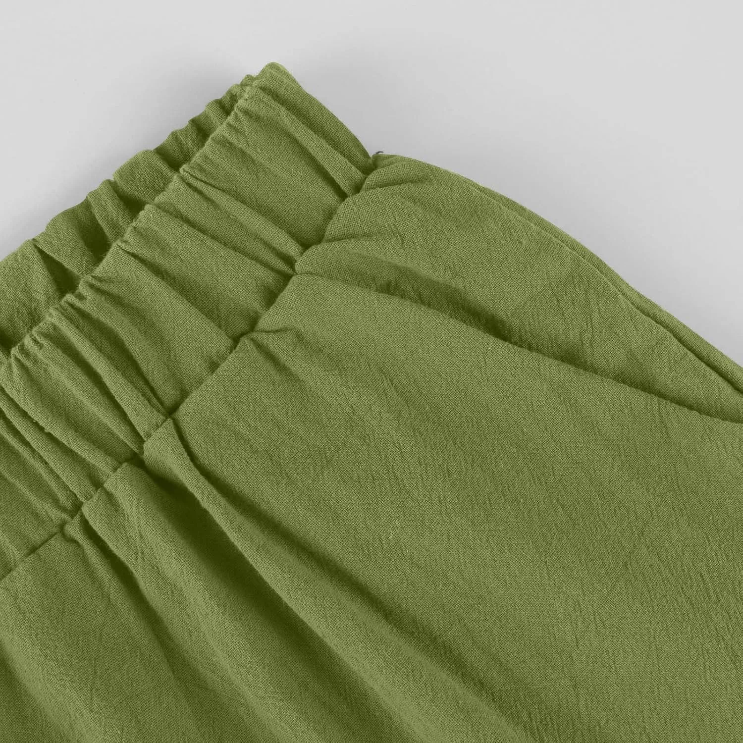 Linen Capri Pants for Women Summer Drawstring Elastic Waist Straight Wide Leg Cropped Trousers Beach Vacation Clothes