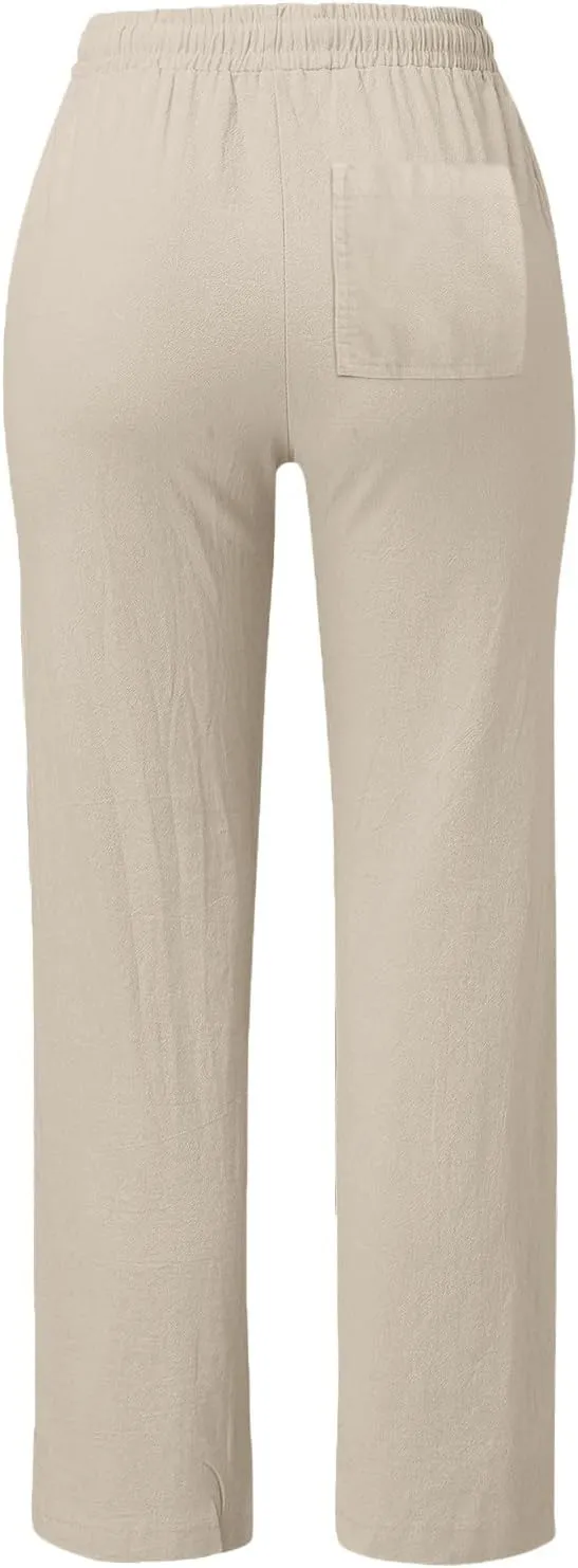 Linen Pants for Women 2025 Summer Drawstring Pants Casual Loose Wide Leg Lounge Trousers for Beach Travel Vacation