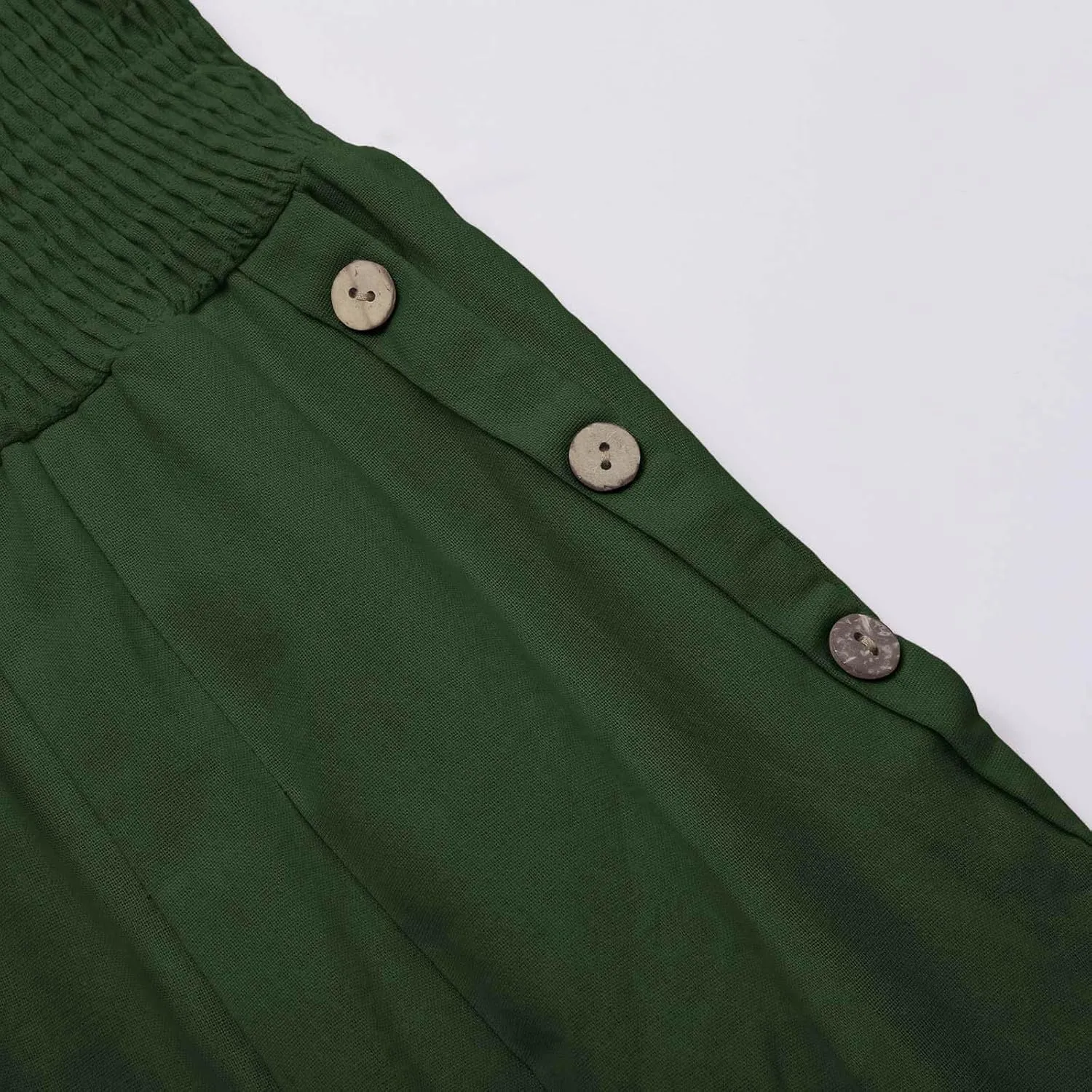 Linen Pants Women Summer Wide Leg High Waist Smocked Palazzo Pants Beach Travel Trousers with Pockets Boho Flowy Work Pants