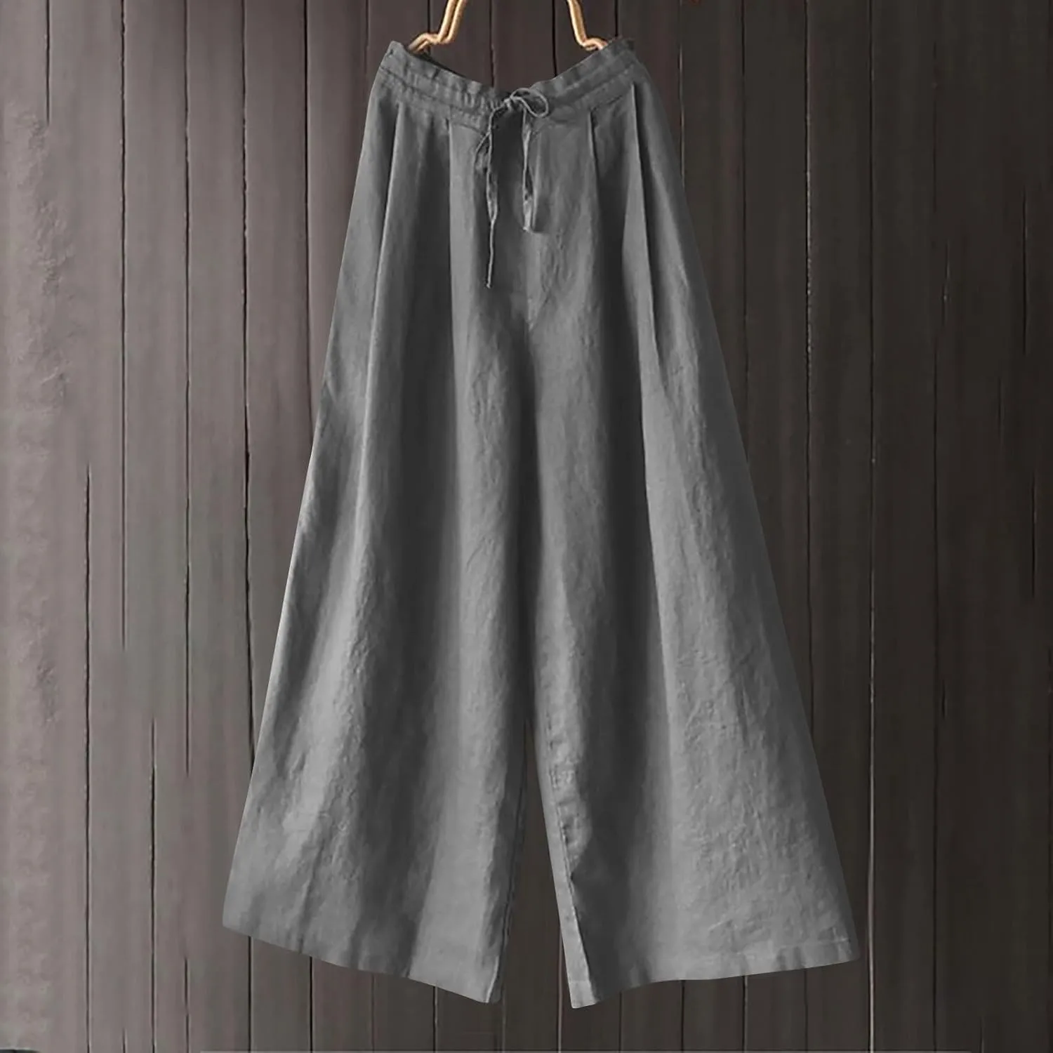 Lmdudan 2025 Wide Leg Work Pants for Women Drawstring Waist Travel Pants with Pockets Casual Lightweight Trousers Pants