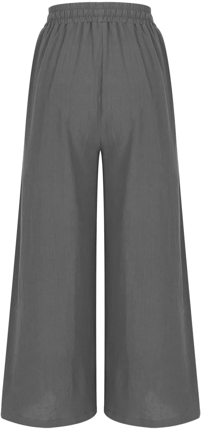Lmdudan 2025 Wide Leg Work Pants for Women Drawstring Waist Travel Pants with Pockets Casual Lightweight Trousers Pants
