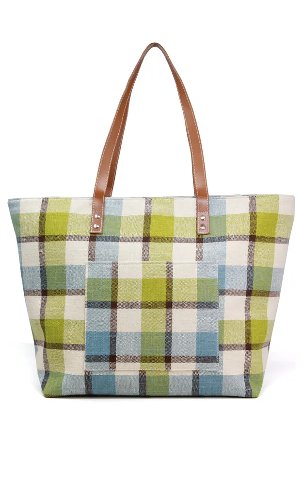 LOA318 Plaid Pattern Linen Bag