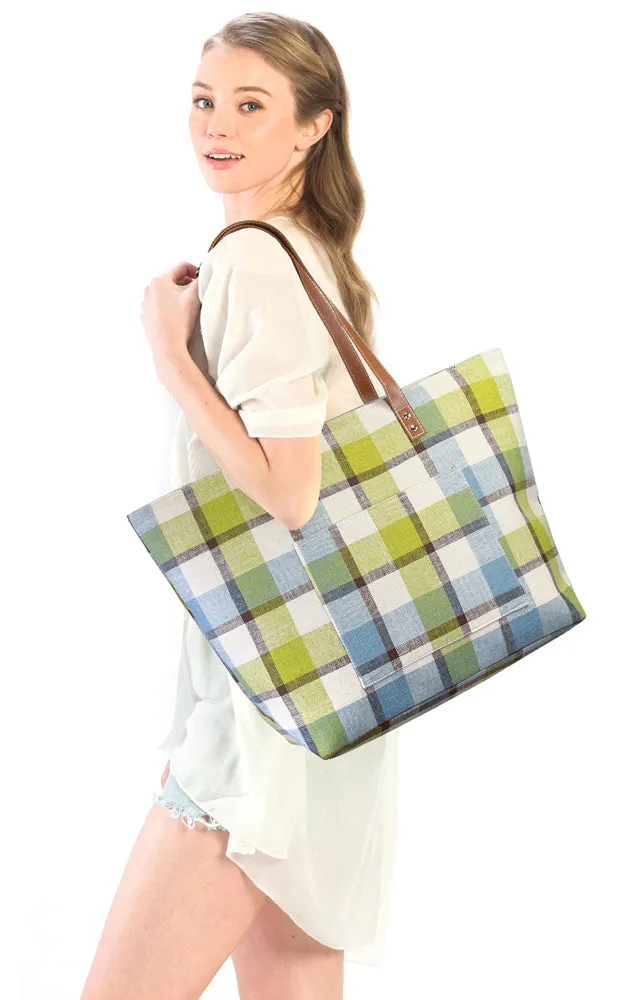 LOA318 Plaid Pattern Linen Bag