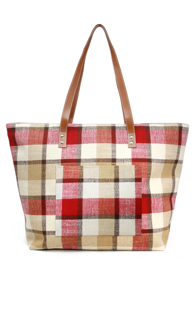 LOA318 Plaid Pattern Linen Bag
