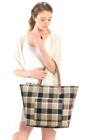 LOA318 Plaid Pattern Linen Bag