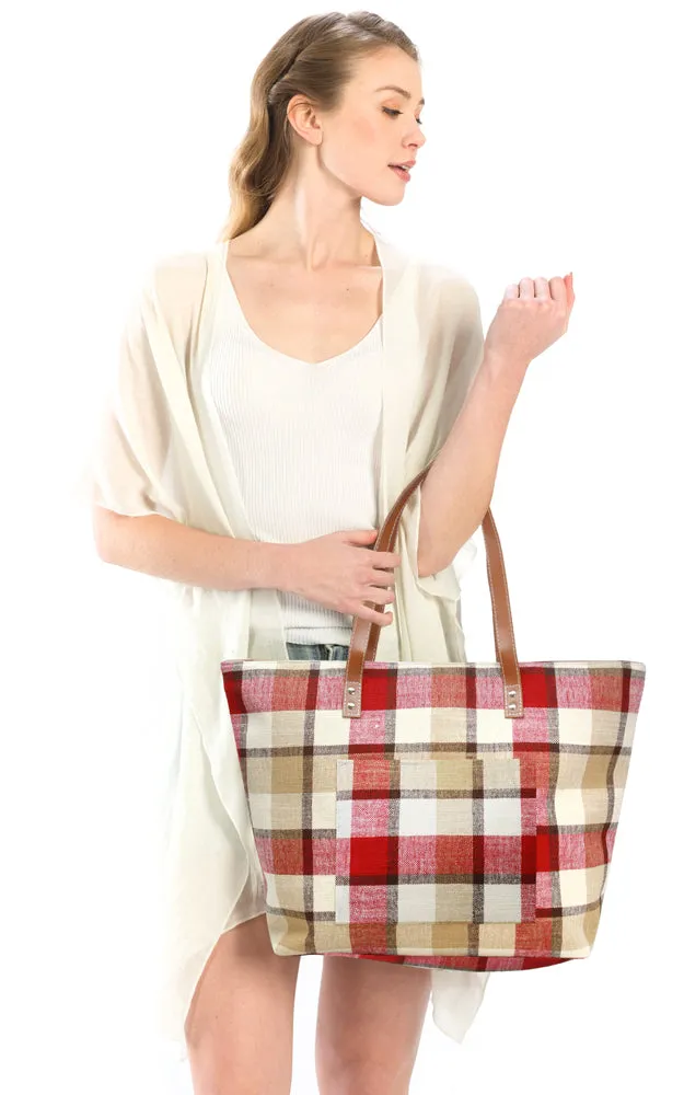 LOA318 Plaid Pattern Linen Bag