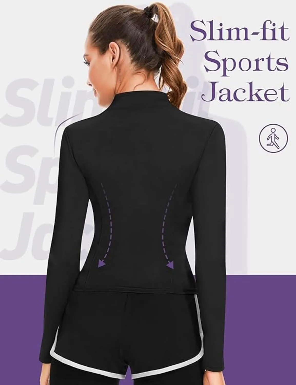 Long Sleeve Workout Tops Zip Up Jackets for Women Lightweight Athletic Tops Slim Fit Yoga Jacket with Thumb Holes