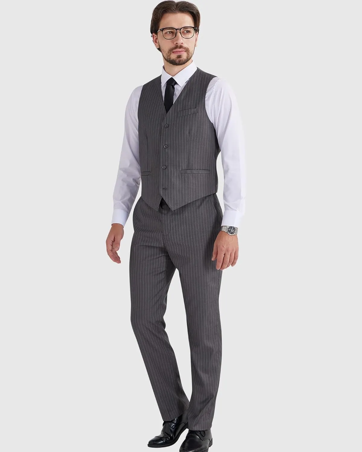 MAGE MALE Men's Pinstripe Suit 2 Piece Vest and Pants Set Wedding Groomsmen Summer Slim Fit Formal Prom Tuxedo