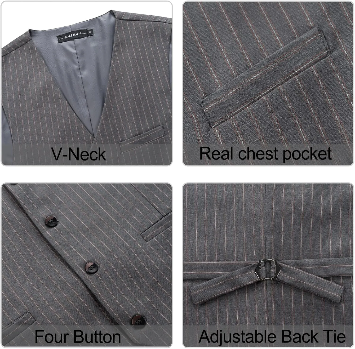 MAGE MALE Men's Pinstripe Suit 2 Piece Vest and Pants Set Wedding Groomsmen Summer Slim Fit Formal Prom Tuxedo