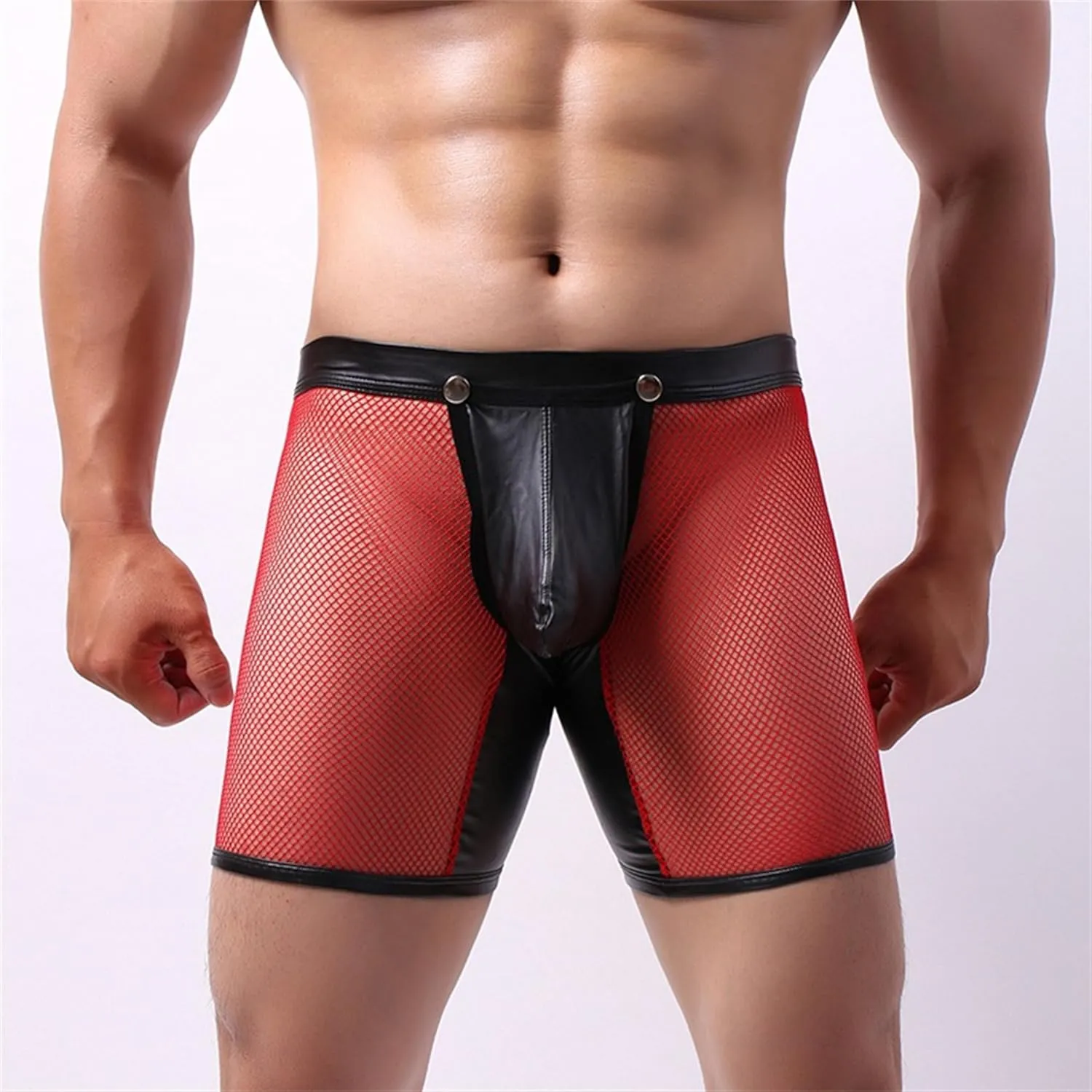 Maiyifu-GJ See Through Underwear for Men Sexy Mesh Breathable Shorts Briefs Faux Leather Short Pants Fishnet Panties