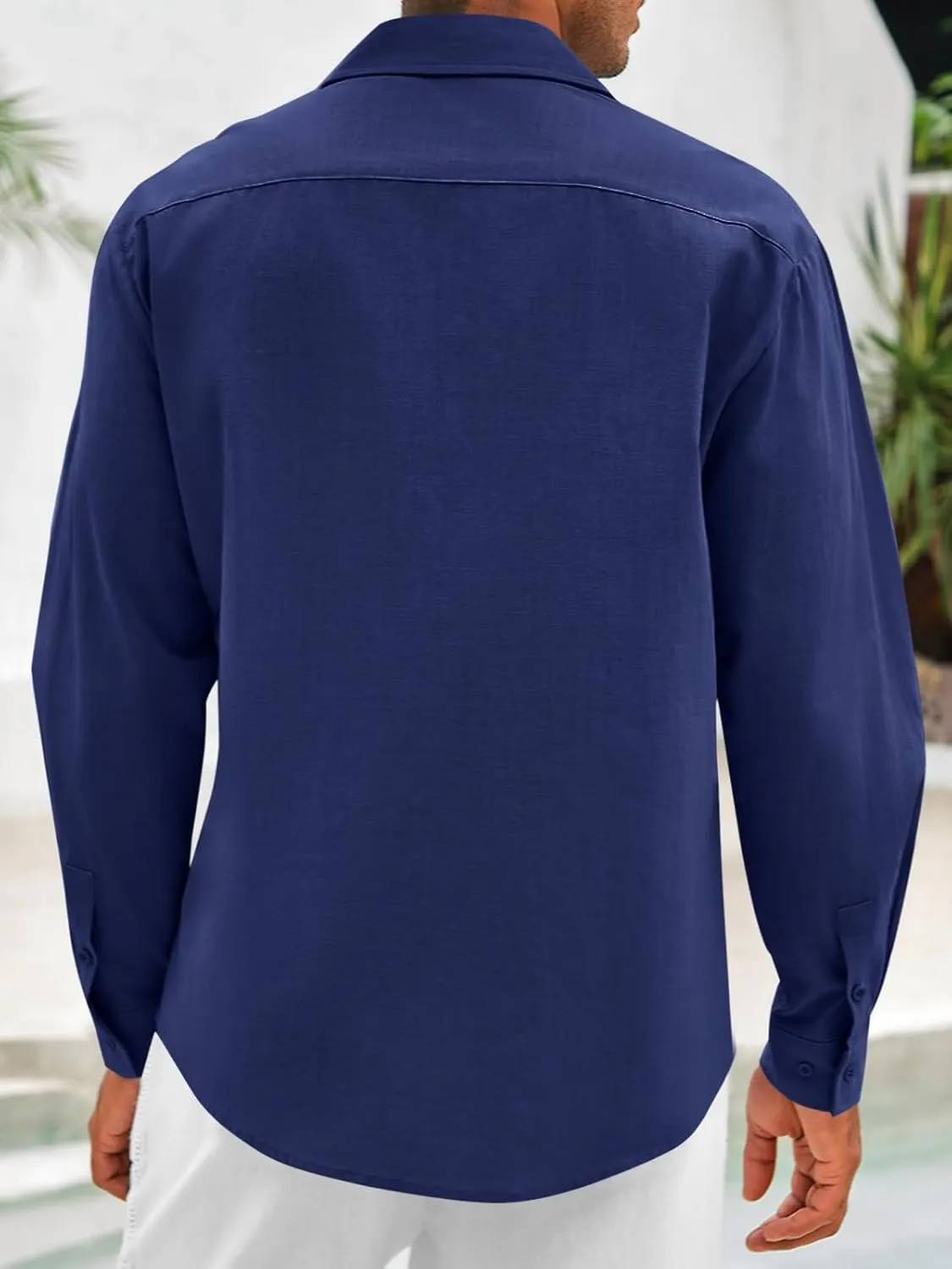 Makkrom Men's Casual Cotton Linen Button Down Shirts Cuban Guayabera Shirt Long Sleeve Summer Beach Tops