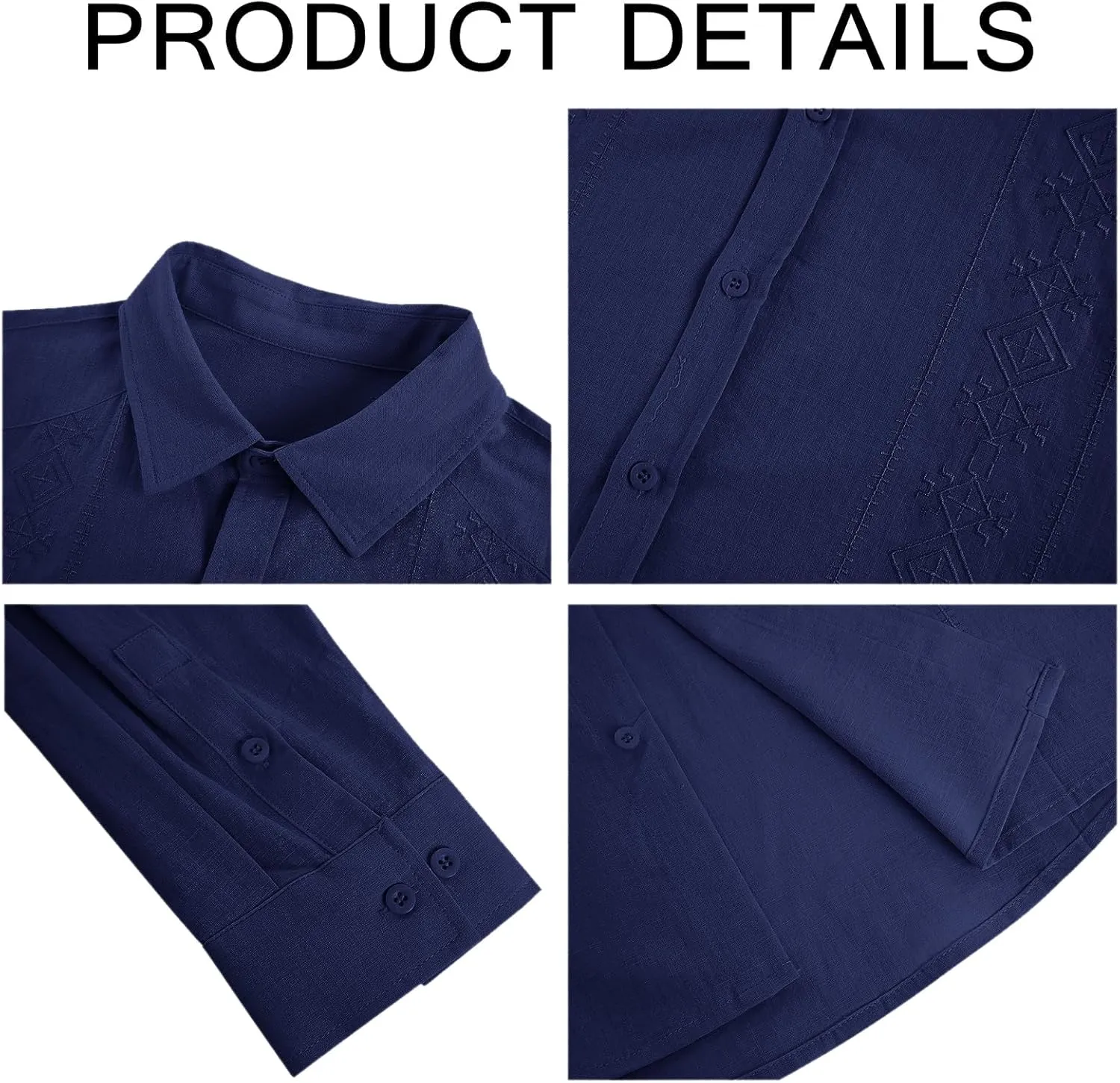 Makkrom Men's Casual Cotton Linen Button Down Shirts Cuban Guayabera Shirt Long Sleeve Summer Beach Tops