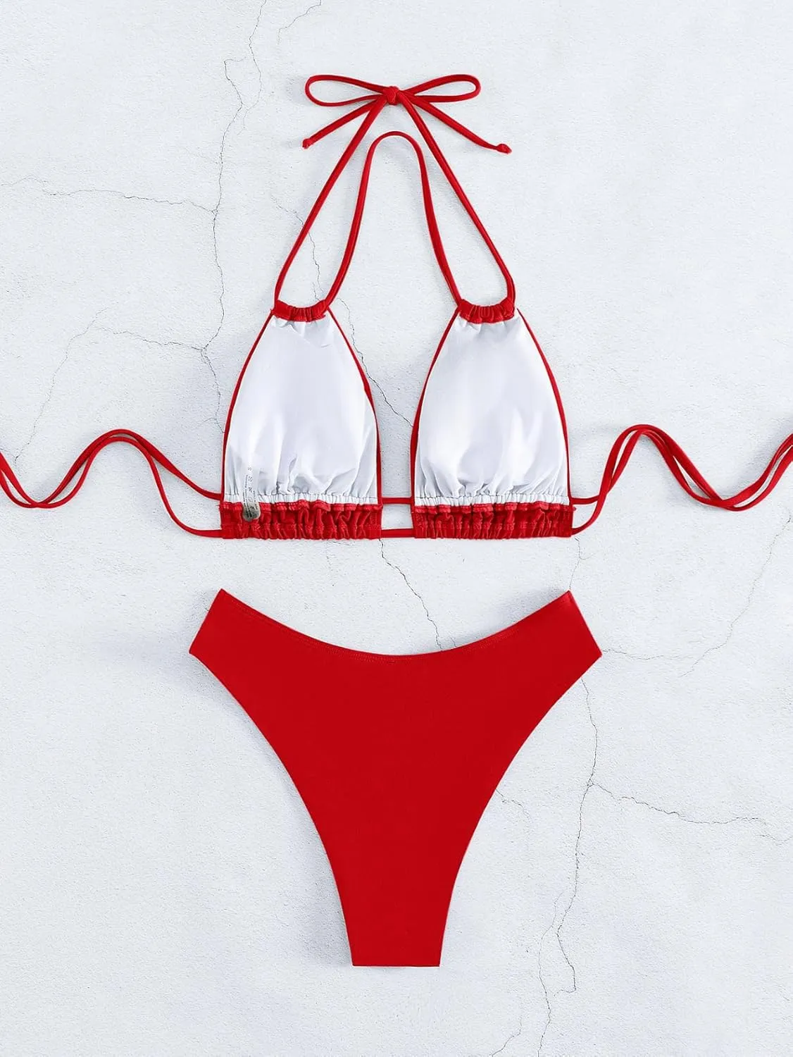 Meetall Cheeky High Cut Triangle Bikini Sets for Women Cute Halter Top Swimsuits 2 Piece