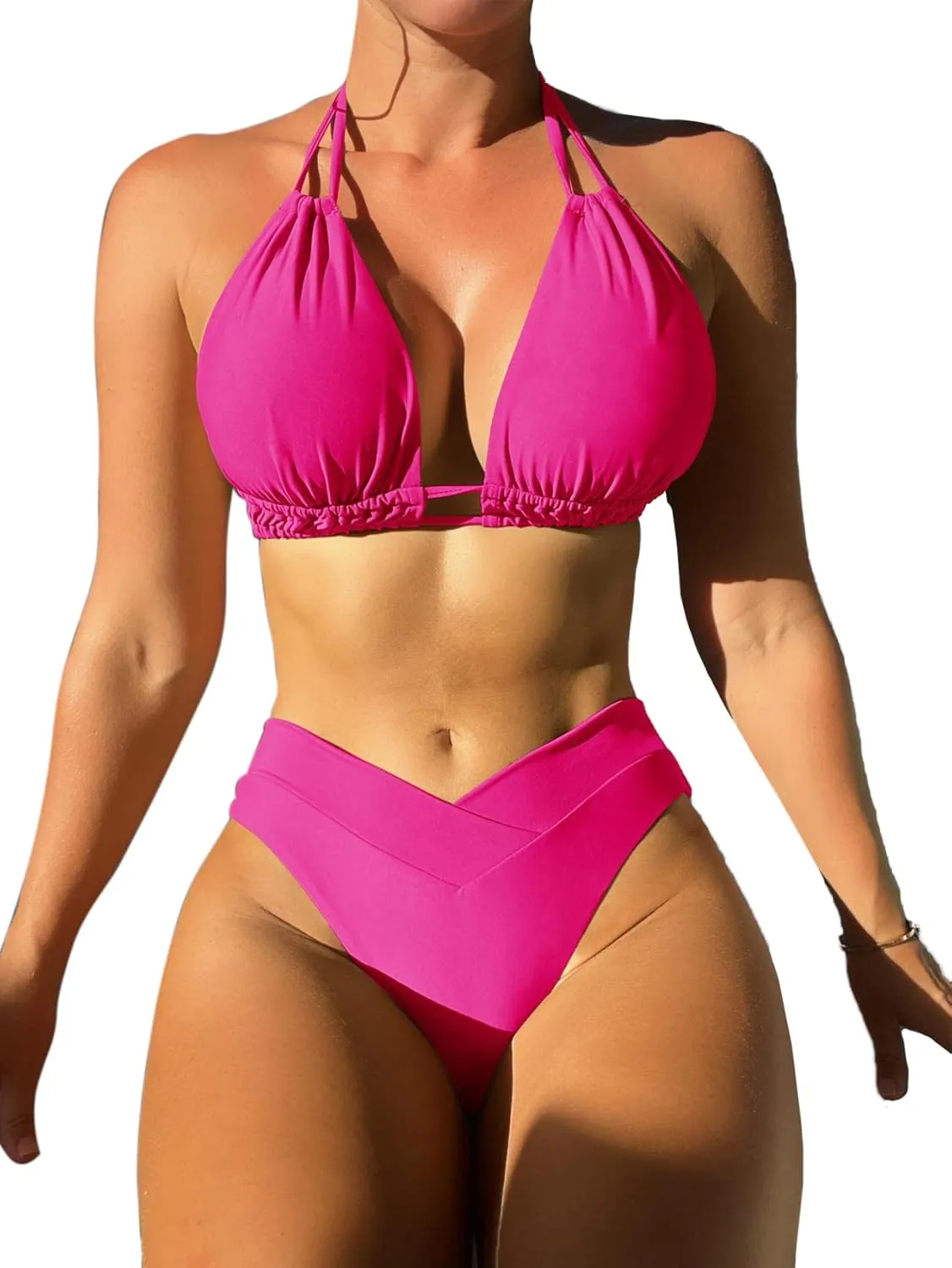 Meetall Cheeky High Cut Triangle Bikini Sets for Women Cute Halter Top Swimsuits 2 Piece