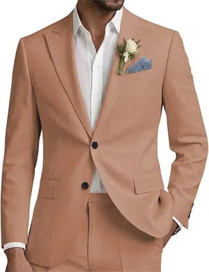 Men Linen Suits Set 2 Piece Linen Beach Wedding Suit Slim Fit Two Button Casual Lightweight Blazer Jacket