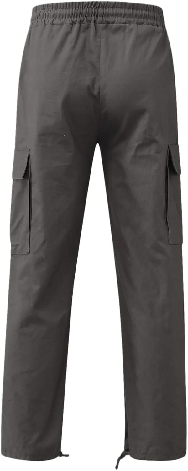 Men' S Linen Pants Casual Twill Chino Lace Up Pants Fashion Lightweight Joggers Baggy Sweatpants Athletic Pants