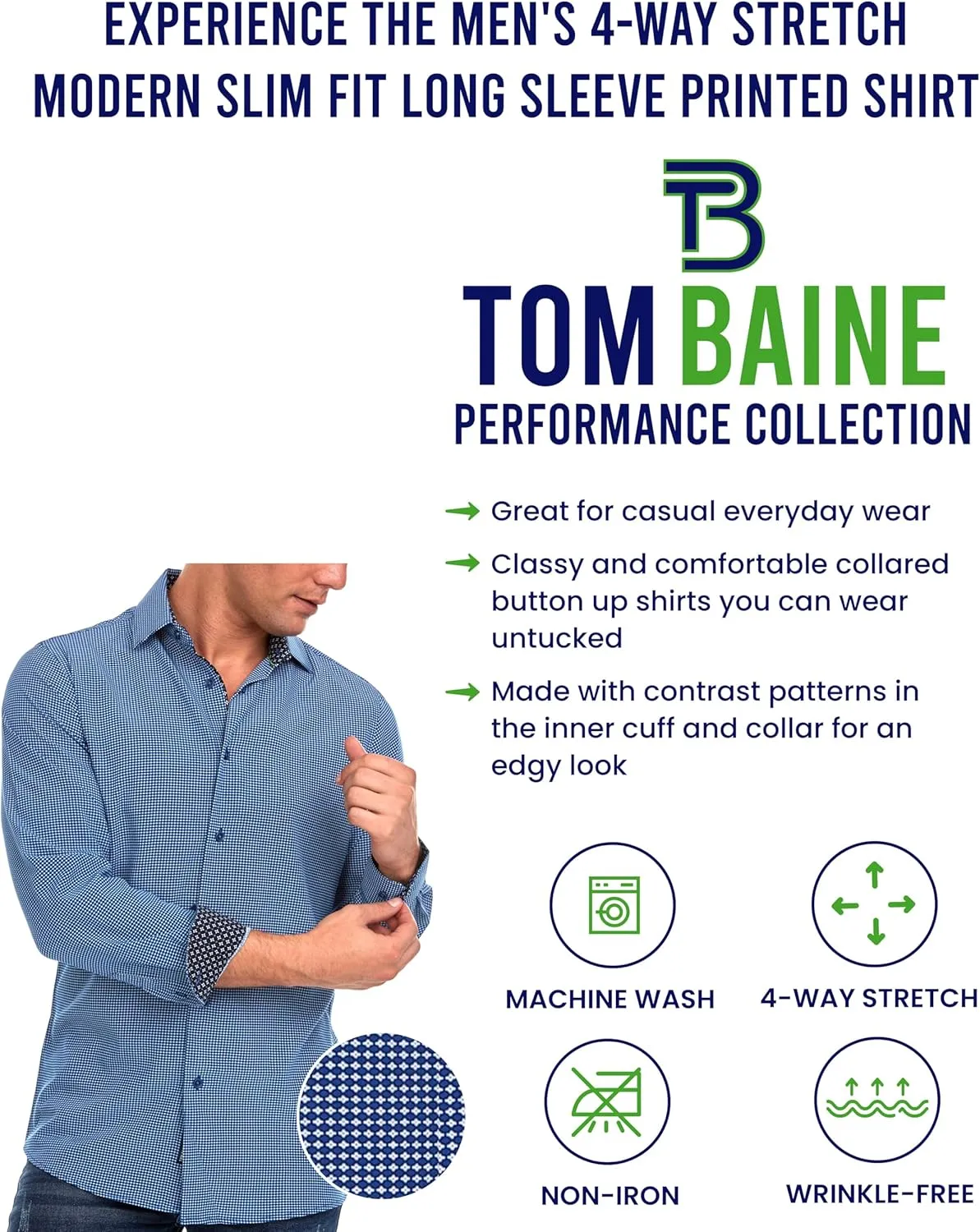 Men Slim Fit Performance Long Sleeve Geometric