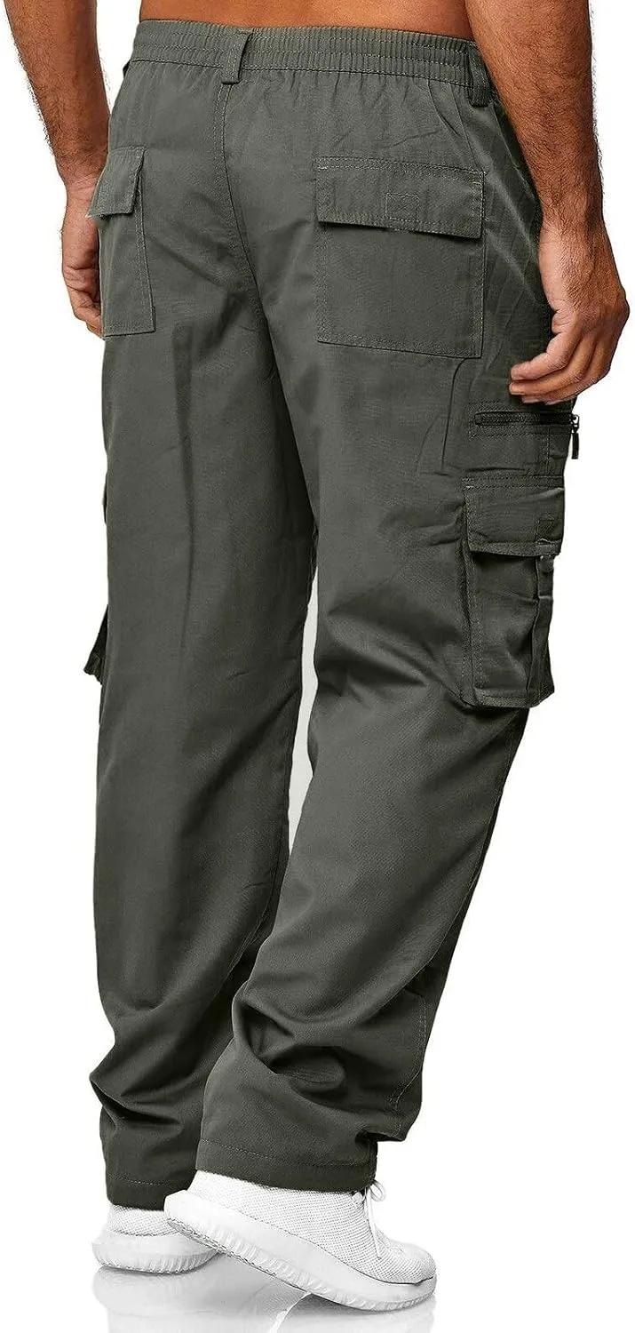Men's Cargo Pants Straight Leg Hiking Joggers Lightweight Loose Pants Outdoor Streetwear Trousers with Pocket