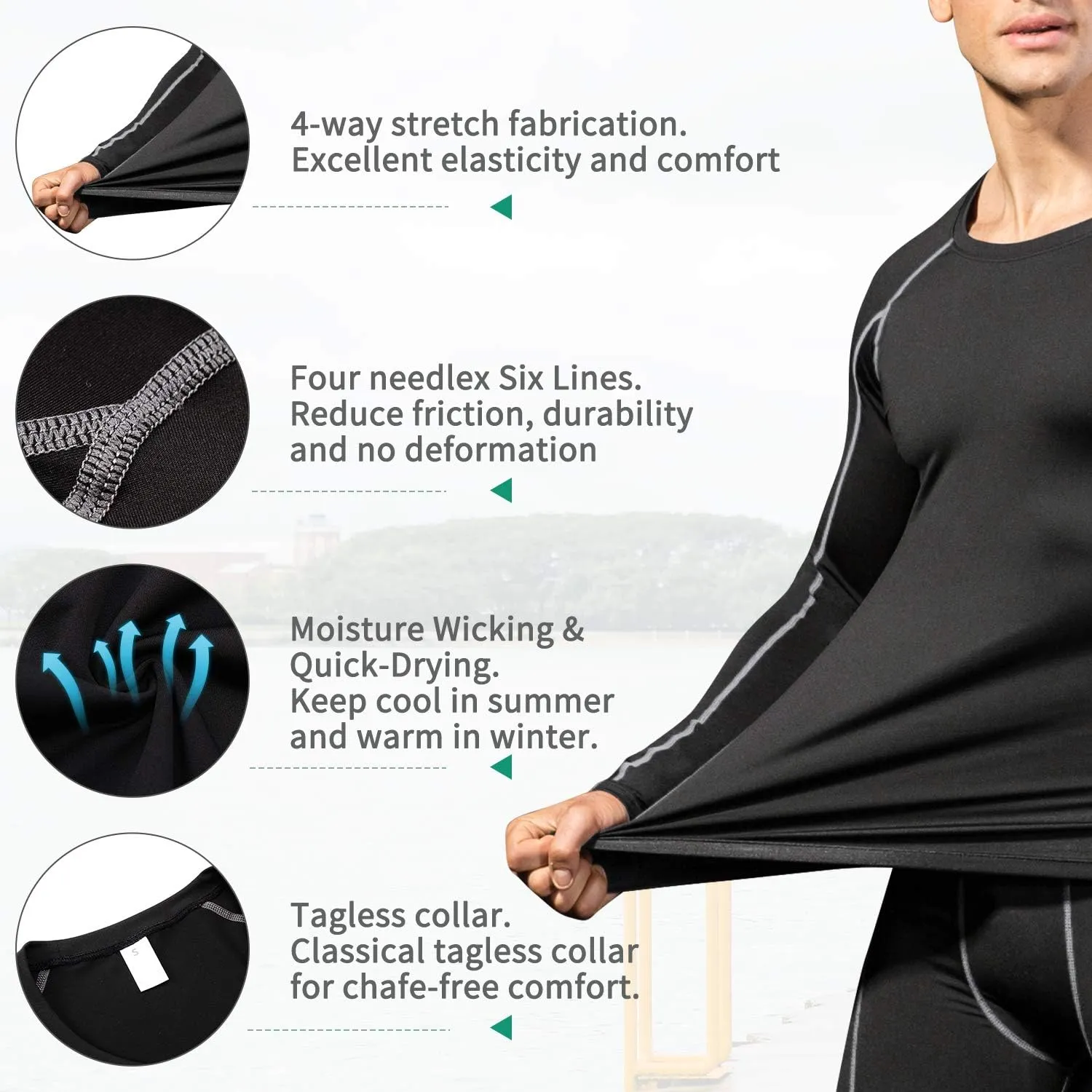 Men's Compression Shirts Long Sleeve Athletic Workout Tops Gym Undershirts Active Sports Baselayers