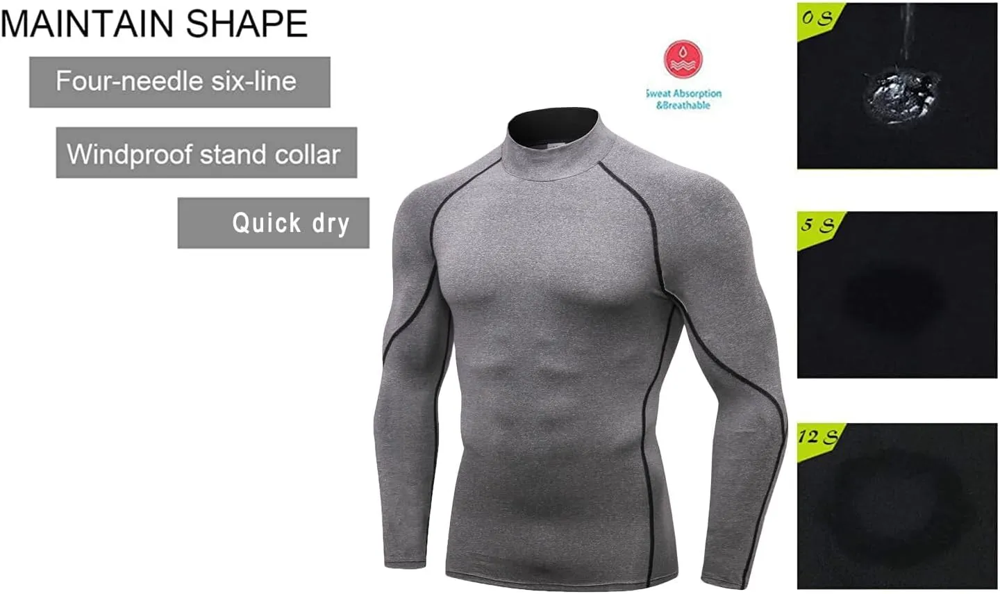 Mens Compression Shirts Long Sleeve Quick Dry for Workout Running Athletic Sport Base Layer Mens Compression Tops