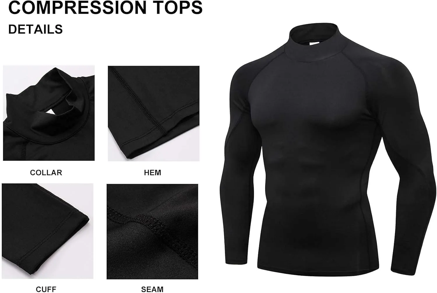 Mens Compression Shirts Long Sleeve Quick Dry for Workout Running Athletic Sport Base Layer Mens Compression Tops