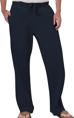 Mens Fashion Casual Solid Color Cotton and Linen Pants Elastic Waist Drawstring Pants Trousers with Pockets