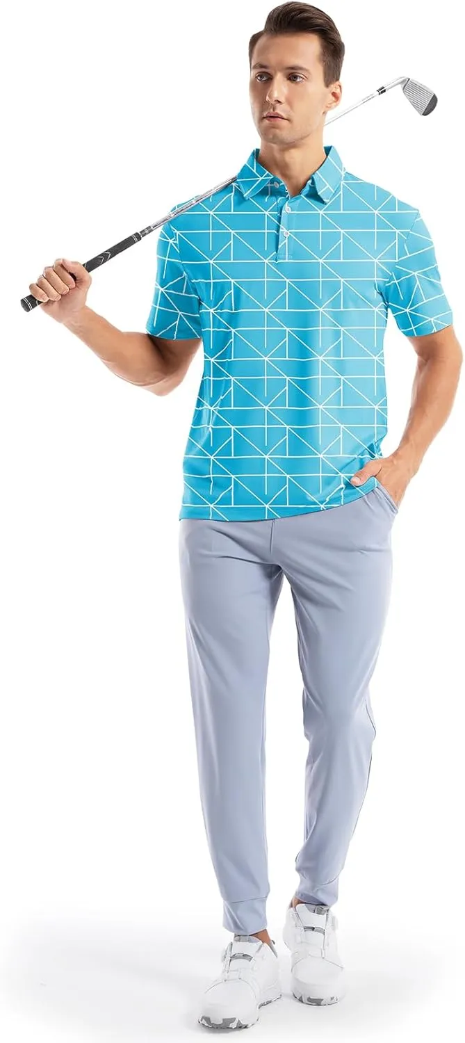 Mens Golf Shirt Short Sleeve Dry Fit Print Moisture Wicking Performance Collared Funny Golf Polo Shirts for Men