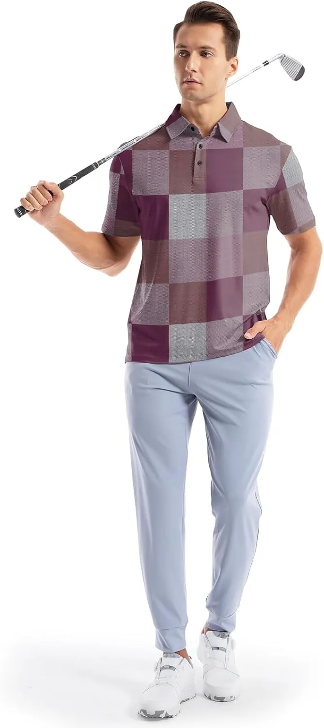 Mens Golf Shirt Short Sleeve Dry Fit Print Moisture Wicking Performance Collared Funny Golf Polo Shirts for Men