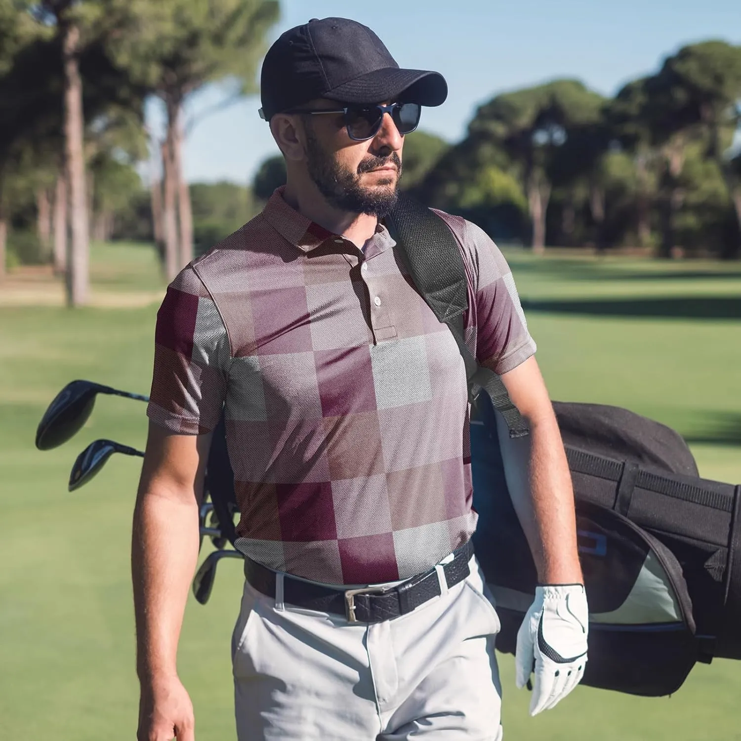 Mens Golf Shirt Short Sleeve Dry Fit Print Moisture Wicking Performance Collared Funny Golf Polo Shirts for Men
