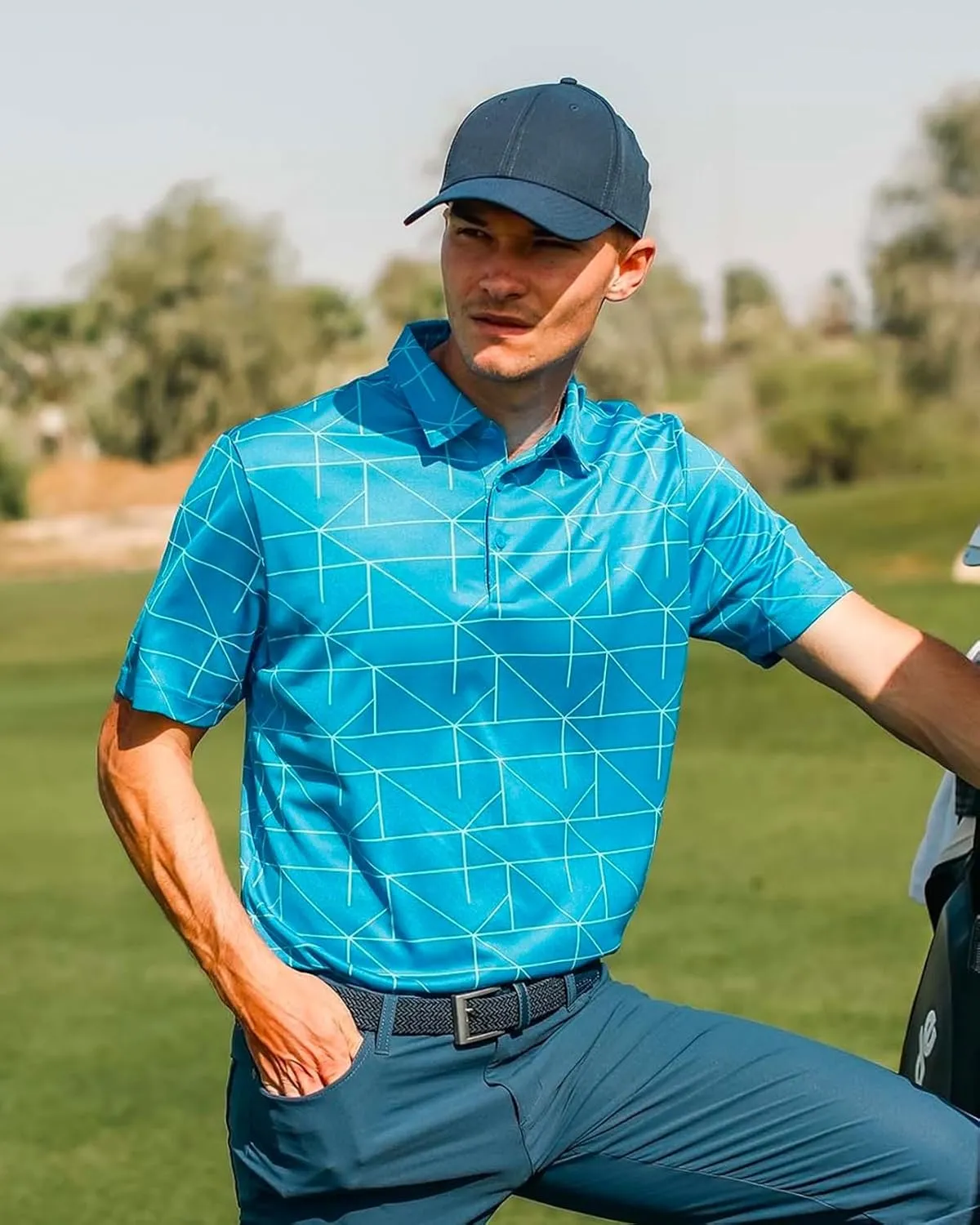 Mens Golf Shirt Short Sleeve Dry Fit Print Moisture Wicking Performance Collared Funny Golf Polo Shirts for Men