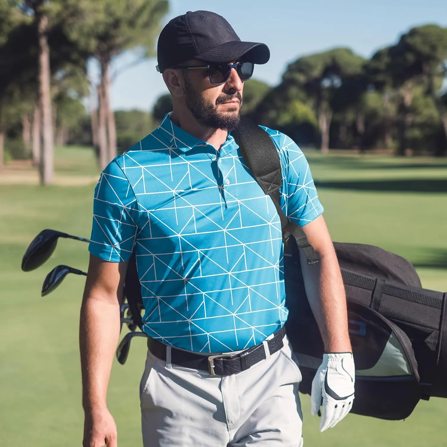 Mens Golf Shirt Short Sleeve Dry Fit Print Moisture Wicking Performance Collared Funny Golf Polo Shirts for Men