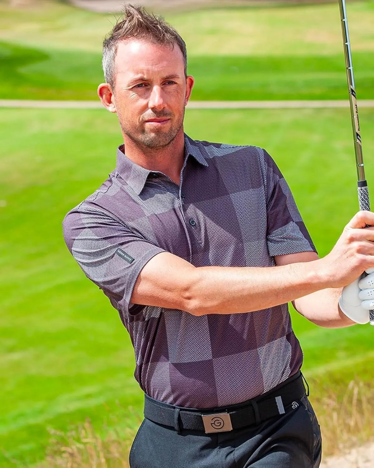 Mens Golf Shirt Short Sleeve Dry Fit Print Moisture Wicking Performance Collared Funny Golf Polo Shirts for Men