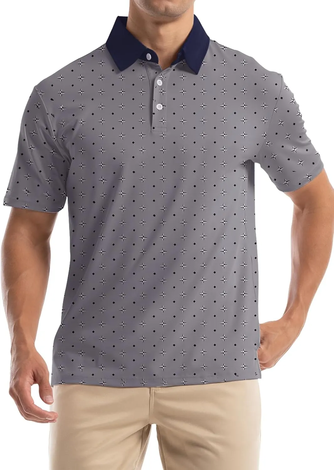 Mens Golf Shirt Short Sleeve Dry Fit Print Moisture Wicking Performance Collared Funny Golf Polo Shirts for Men