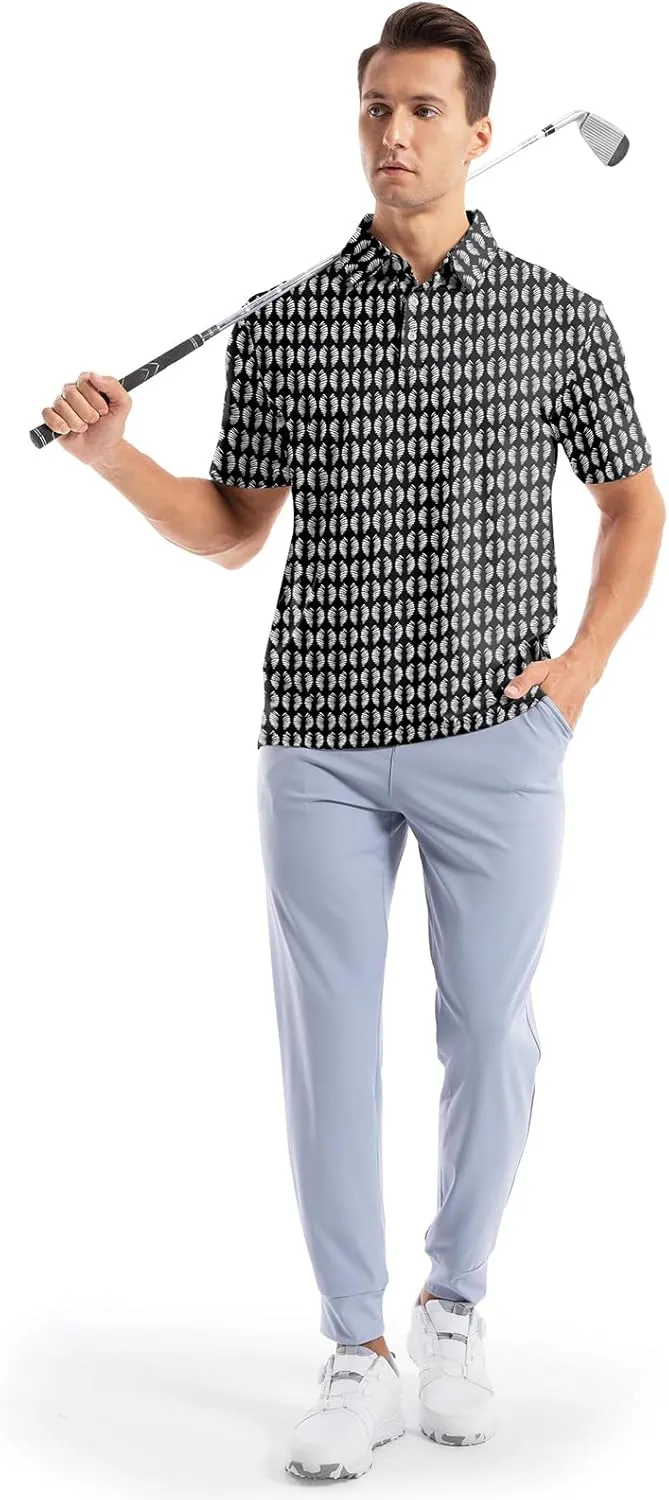 Mens Golf Shirt Short Sleeve Dry Fit Print Moisture Wicking Performance Collared Funny Golf Polo Shirts for Men