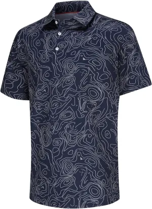 Mens Golf Shirt Short Sleeve Dry Fit Print Moisture Wicking Performance Collared Funny Golf Polo Shirts for Men