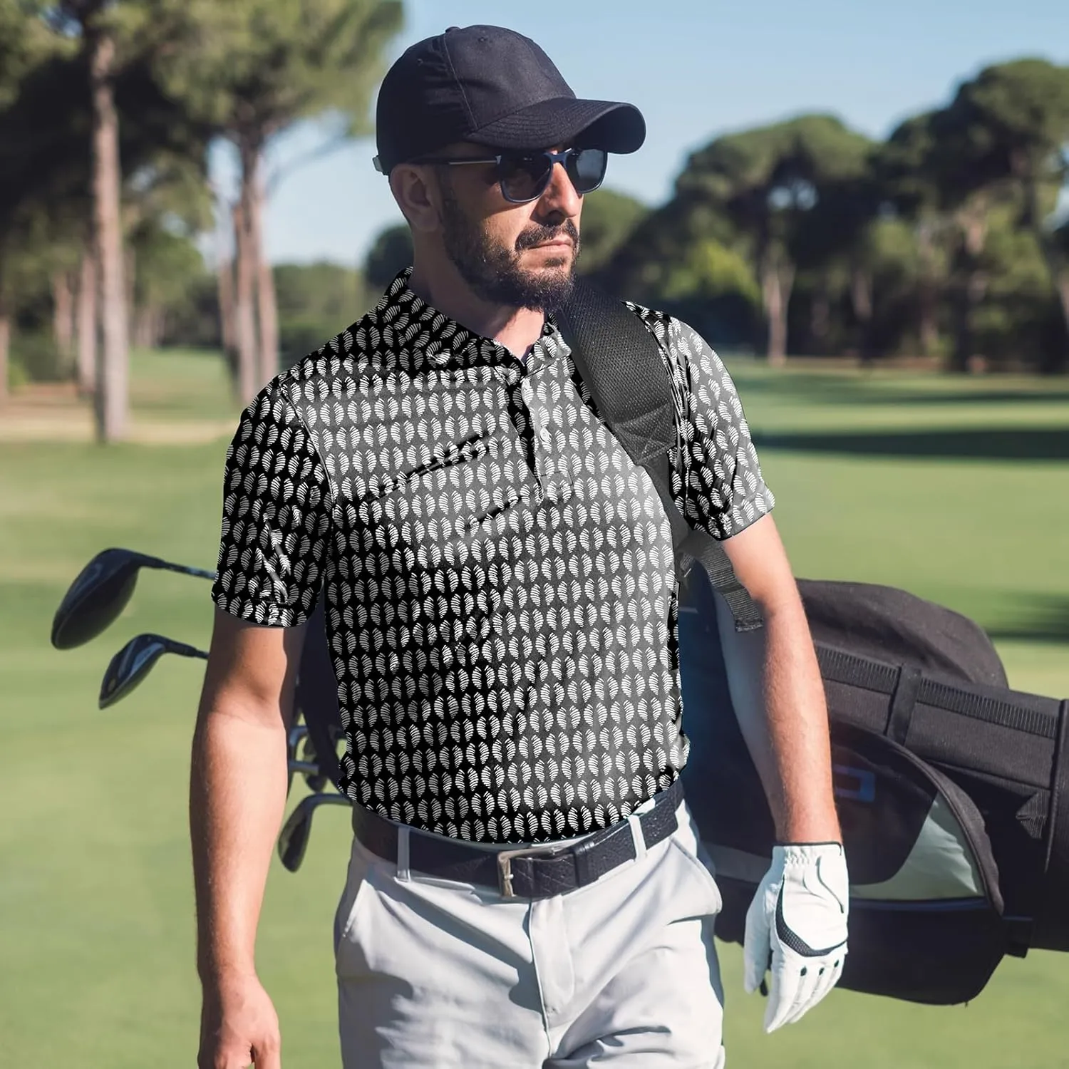 Mens Golf Shirt Short Sleeve Dry Fit Print Moisture Wicking Performance Collared Funny Golf Polo Shirts for Men