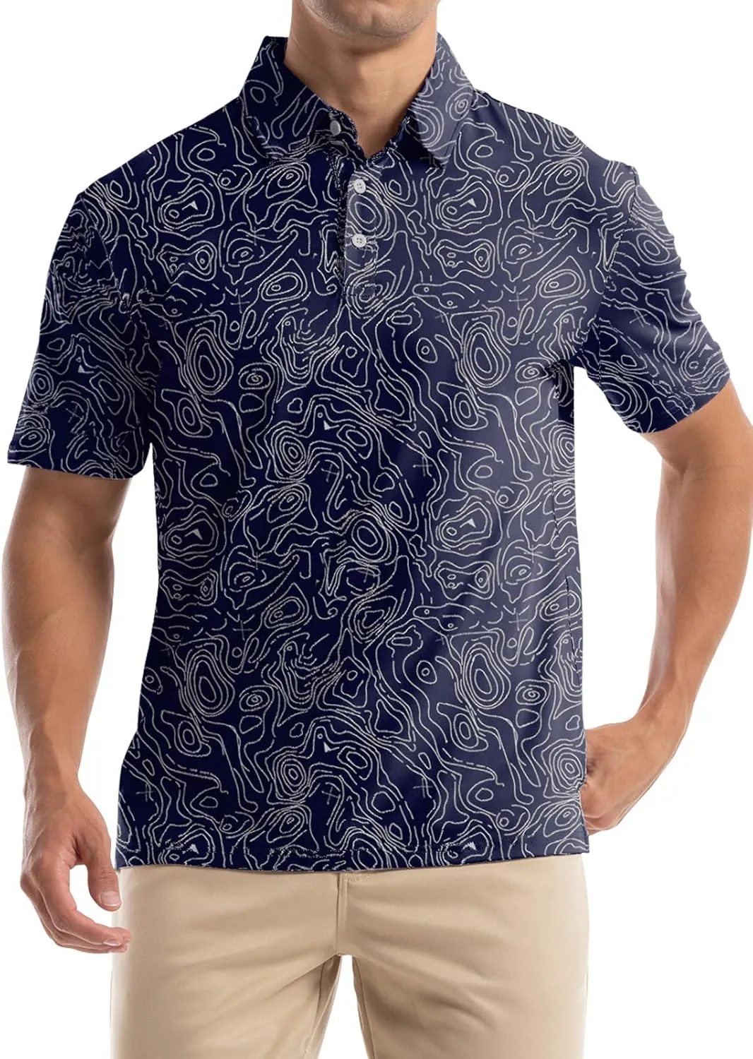 Mens Golf Shirt Short Sleeve Dry Fit Print Moisture Wicking Performance Collared Funny Golf Polo Shirts for Men